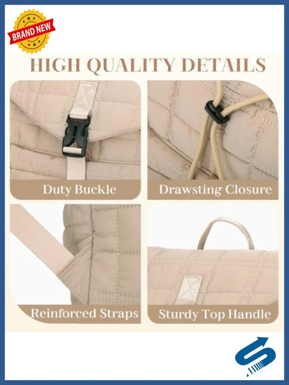 Quilted Puffer Backpack for Women, Lightweight Travel Daypack with Adjustable